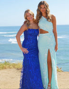 Sheath One Shoulder Sequins Prom Dress with 3D Appliques