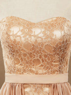 Sheath Column Strapless Cocktail Party Prom Dress Short Lace match Long Chiffon Flap