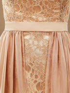 Sheath Column Strapless Cocktail Party Prom Dress Short Lace match Long Chiffon Flap