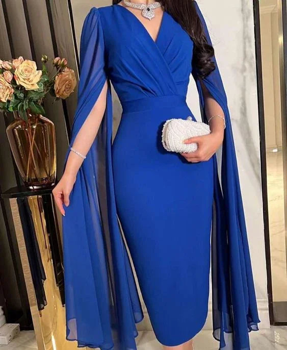 Modest Royal Blue Sheath Short Evening Dress Royal Blue Party Gown Y6734