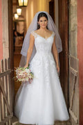 Illustion Scoop Neck White Floral Lace Wedding Dress Floor Length