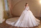 Ethereal V-Neck Crystal Ball Gown Wedding Dress with Cathedral Train & 3D Lace Appliqués