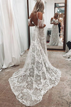 Ivory Bohemian Scoop Neckline Backless Beach Wedding Dress