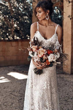 Ivory Bohemian Scoop Neckline Backless Beach Wedding Dress