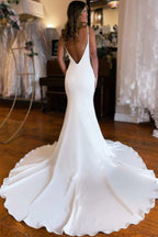 Plunge V Backless Long Mermaid Wedding Dress