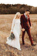 Ivory Long Sleeve Rustic Wedding Dresses Backless Sheath Beach Wedding Dress
