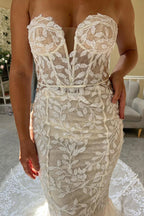 Ivory Lace Strapless Mermaid Wedding Dress Lace Bridal Gown