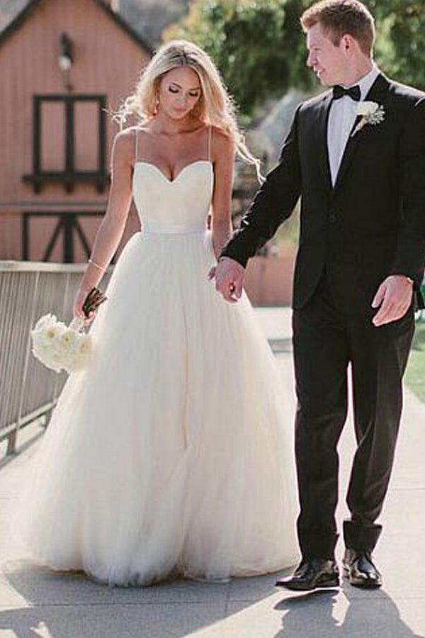 Ivory Tulle Destination Sweetheart Spaghetti Strap  Wedding Dress