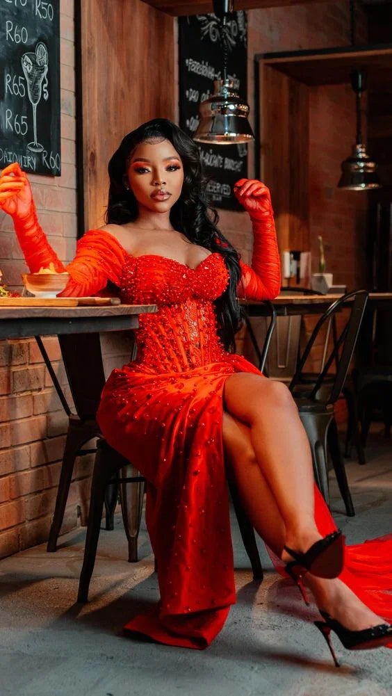 Sexy Red Evening Dress With Slit Gala Dress Y6630