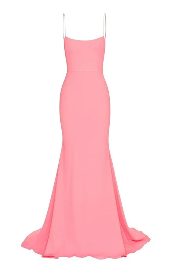 Mermaid Long Prom Dress Pink Spaghetti Straps Evening Dress Y272