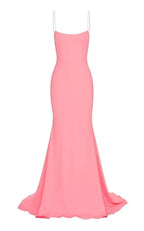 Mermaid Long Prom Dress Pink Spaghetti Straps Evening Dress Y272