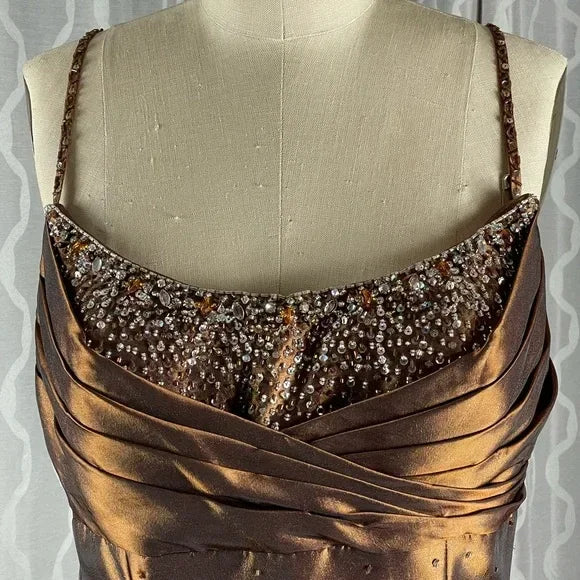 Vintage Satin Beaded Ruched Evening Dress Memaid Prom Dress Y8243