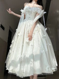 Elegant White Spaghetti Straps Tulle Lace Butterfly Appliques Prom Dress Evening Dress Y8394