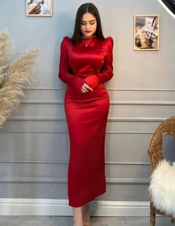 Red Elegant Long Sleeves Evening Dress Red Prom Dress Y6933
