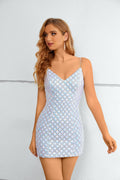 Iridescent Sequin Grid Spaghetti Strap Mini Dress