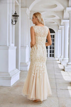 Ladies V Neck Embroidery Sleeveless Floor Length Mermaid Bridesmaid Evening Dress Wedding Party Prom Evening Dress 28110