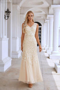 Ladies V Neck Embroidery Sleeveless Floor Length Mermaid Bridesmaid Evening Dress Wedding Party Prom Evening Dress 28110