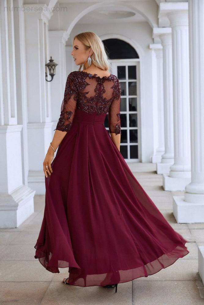 Women's Chiffon V Neck Tulle Embroidered Sequins Bridesmaid Evening Gown Prom Wedding Party Dress 28129