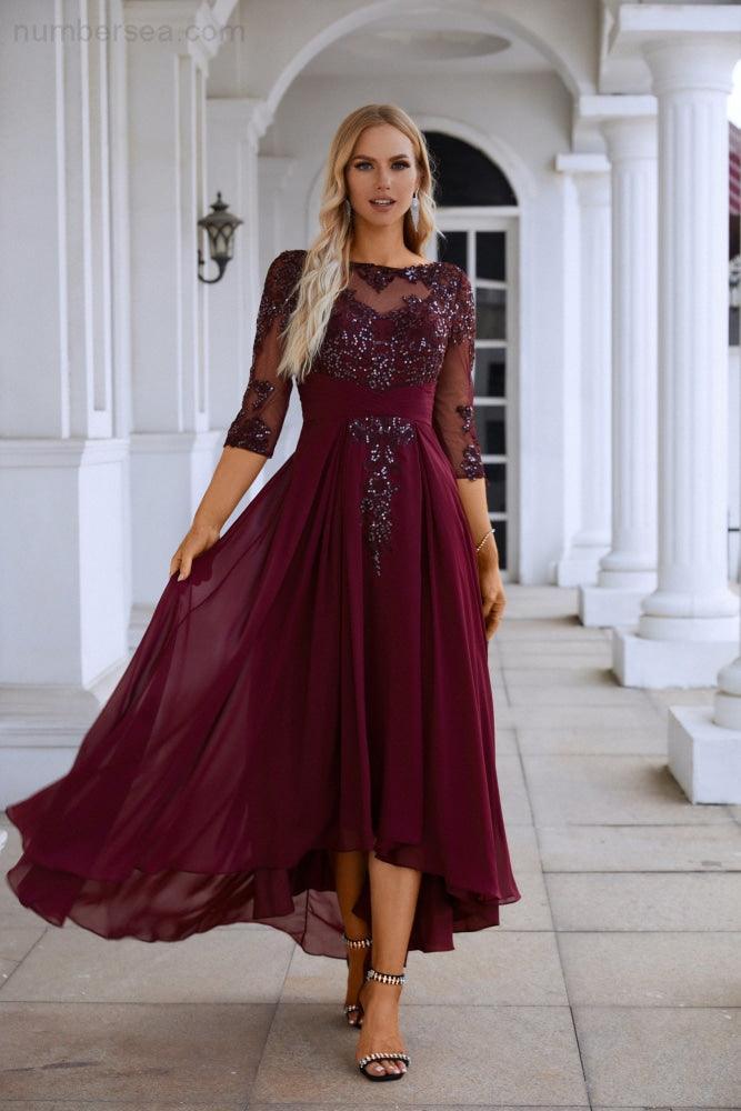 Women's Chiffon V Neck Tulle Embroidered Sequins Bridesmaid Evening Gown Prom Wedding Party Dress 28129