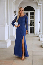 Women's Chiffon V Neck Embroidery Long Sleeve Front Slit Bridesmaid Dresses Wedding Party Prom Evening Dress 28130