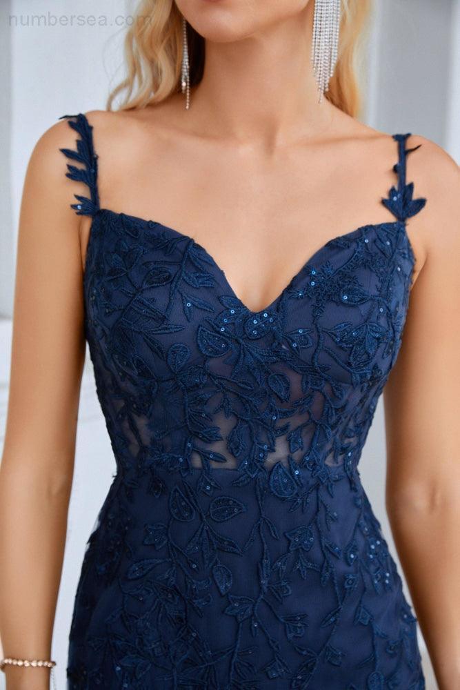 Ladies Spaghetti Strap Embroidery Front Slit Length Bridesmaid Evening Dress Party Wedding Beach Dress 28092