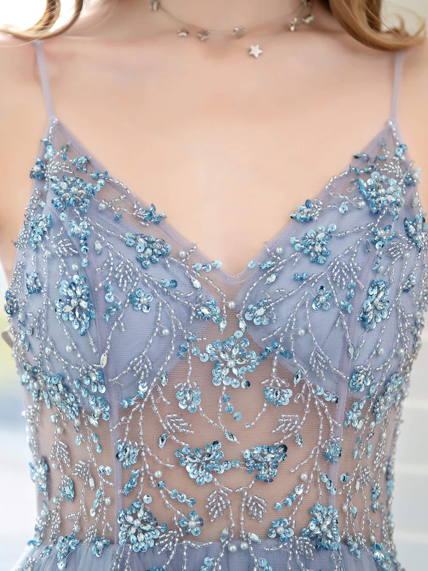 Boutique Evening Dresses Luxury Beaded Prom Dress Luxury Evening Party Dresses Spaghetti Strap Dressblee