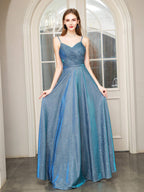 A-line Fashion Formal Evening Dresses Spaghetti Strap Sleeveless Floor Length Prom Dresses