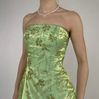 Strapless Green Satin Beaded A Line Prom Dress Evening Dress Y8412