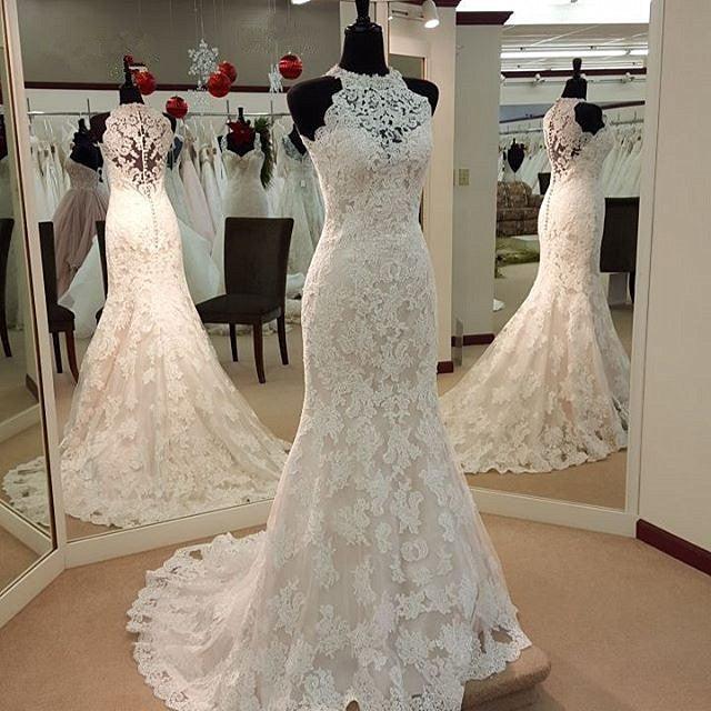 Jewel Neck  Mermaid Lace Applique Sleeveless Wedding Dresses