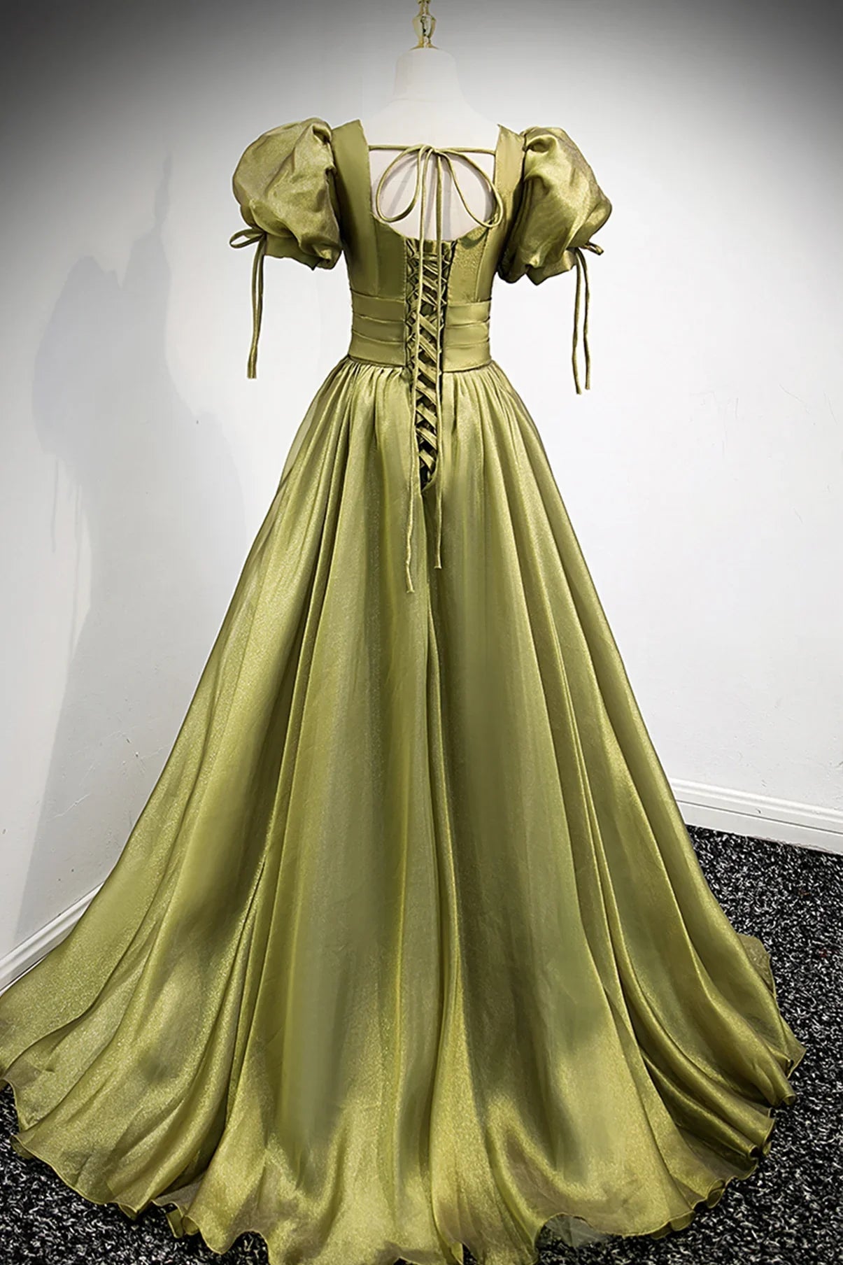 Green v neck tulle long prom dress A line evening dress Y898