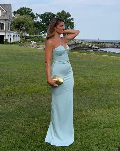 Sexy Halter Blue Sheath Prom Dress Long Evening Dress Bridesmaid Dress Y8233