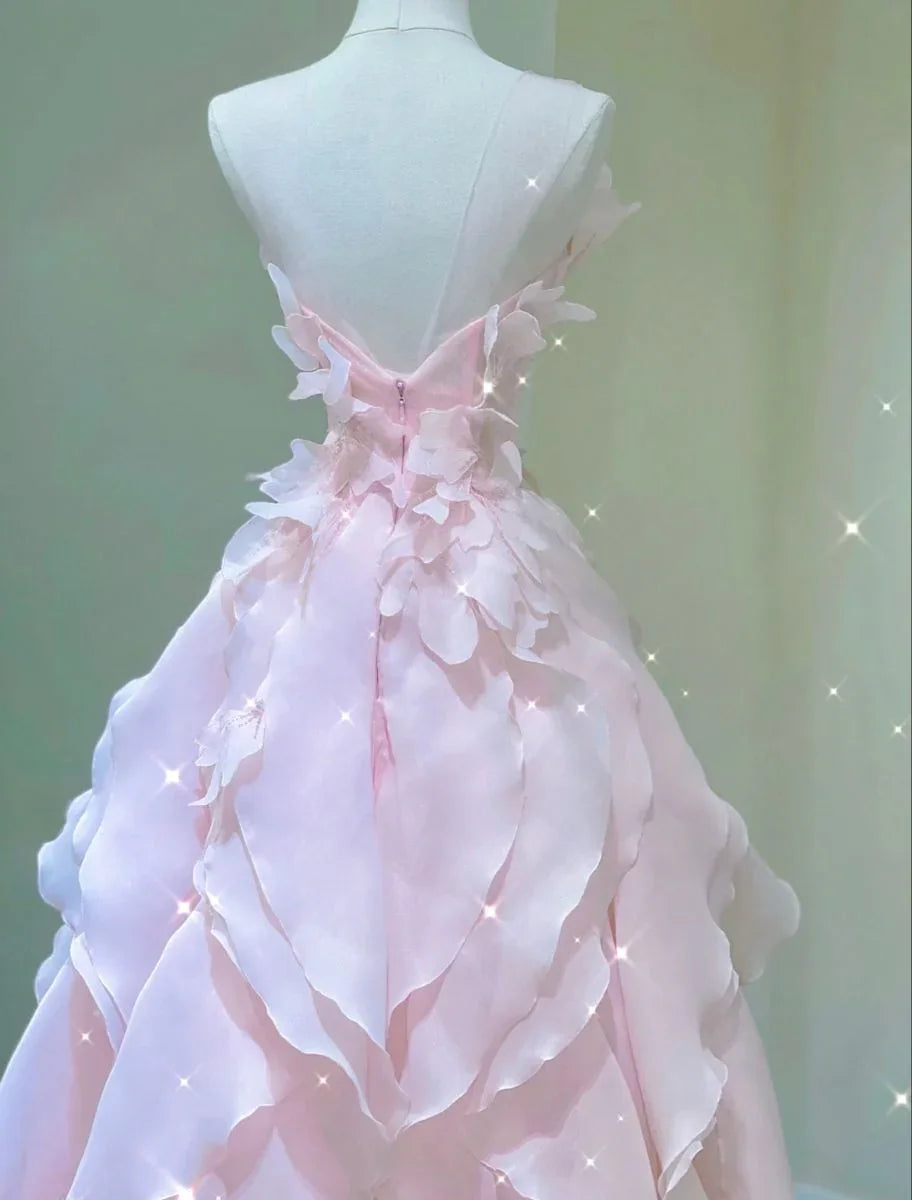 Dreamy Pink Ruffles Princess Dress,Pink Ball Gown Y1971