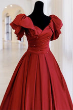 Red Ball Gown with Bell Sleeves and Lace UP Back Y6067