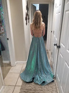 Shiny A-line V Neck Evening Dress Graduation Dress Y6754