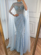 Luxury Nude Mermaid Evening Dress with Cape Sleeves LA71885A