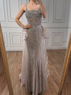 Luxury Caramel Crystal Beaded Spaghetti Strap Mermaid Evening Dress LA72810A