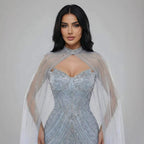 Luxury Nude Mermaid Evening Dress with Cape Sleeves LA73118