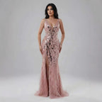 Luxury Blue Beaded Feather Mermaid Evening Dress LA73369