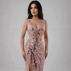Luxury Blue Beaded Feather Mermaid Evening Dress LA73369