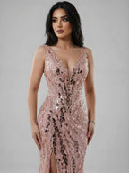 Luxury Blue Beaded Feather Mermaid Evening Dress LA73369