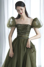 Green tulle long prom dress green evening dress Y623