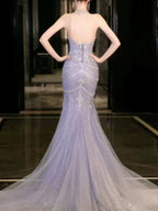 Gorgeous Lilac Tulle Beaded Wedding Prom Dress Mermaid Evening Dress Y8057
