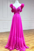 Lace-Up V-Neck Ruffle Pleated Long Prom Dress SYP180