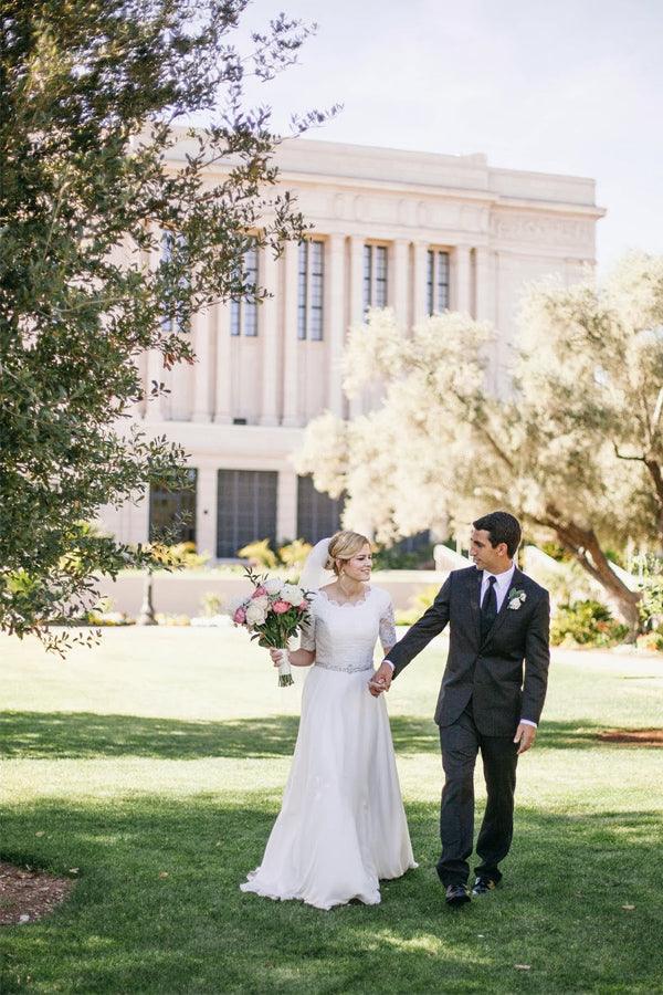 Lace A-Line Beading Ivory Half Sleeve Wedding Dress