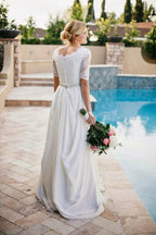 Lace A-Line Beading Ivory Half Sleeve Wedding Dress