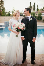 Lace A-Line Beading Ivory Half Sleeve Wedding Dress