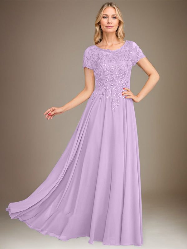 A-Line Scoop Floor-Length Chiffon Mother of the Bride Dress With Applique & Sequins
