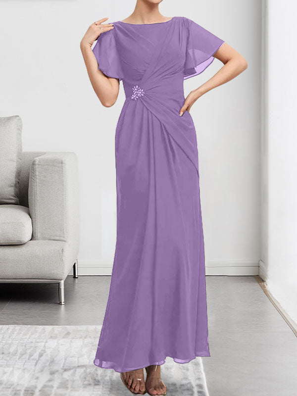 A-line Scoop Illusion Tea-Length Chiffon Lace Mother of the Bride Dress With Beading Sequins