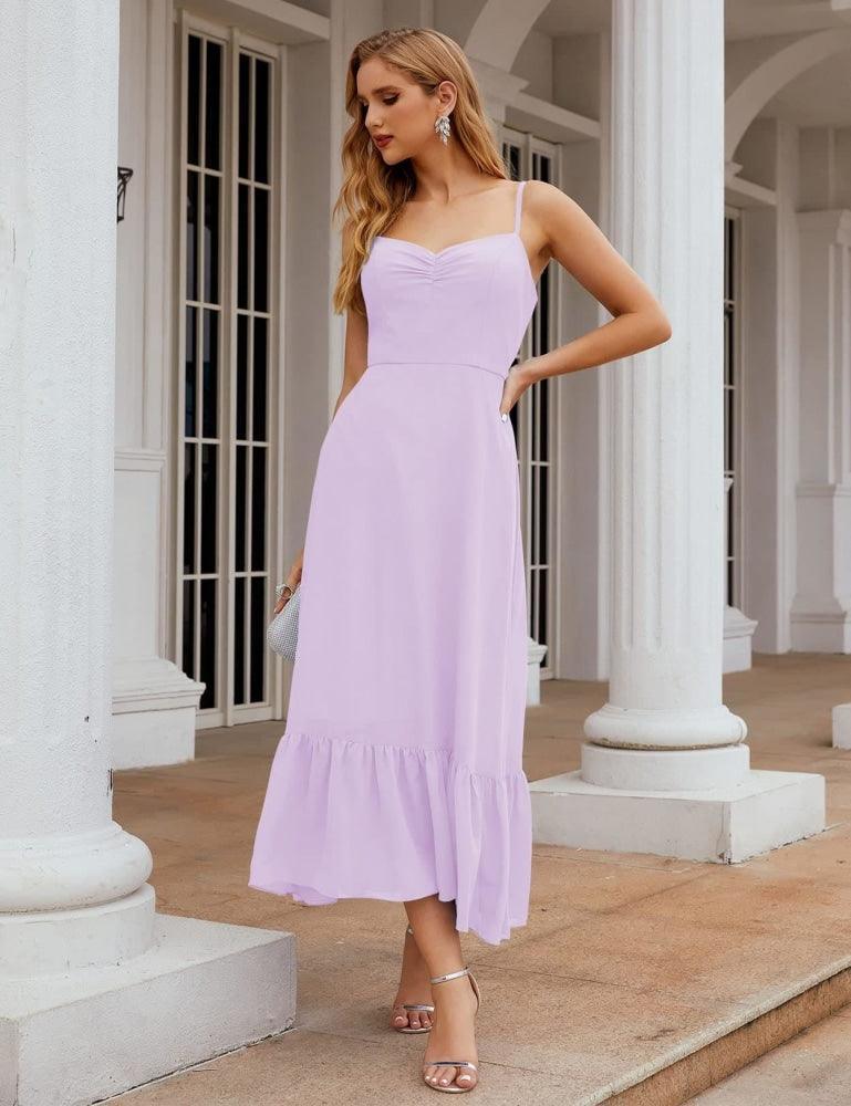 Spaghetti Strap Chiffon Bridesmaid Dress Ankle Length Formal A Line Cocktail Party Homecoming Dress for Juniors  SEA28028