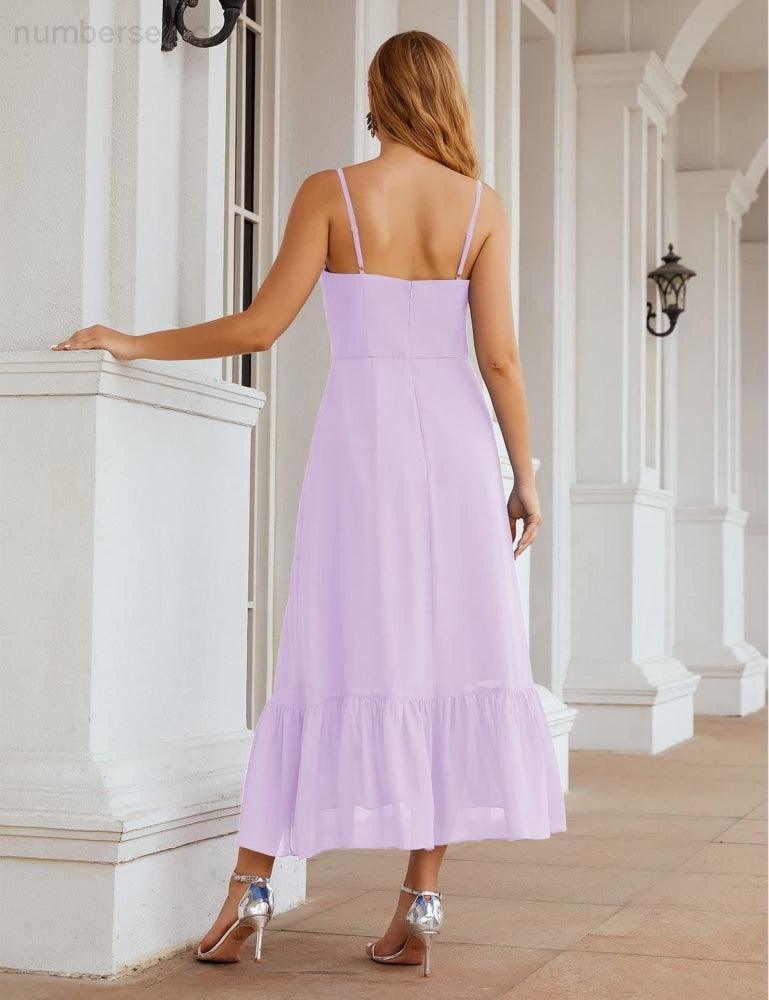 Spaghetti Strap Chiffon Bridesmaid Dress Ankle Length Formal A Line Cocktail Party Homecoming Dress for Juniors  SEA28028